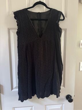 Black Eyelet V-Neck Women's romper dress